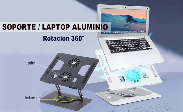 Soporte laptop aluminio con ventilador