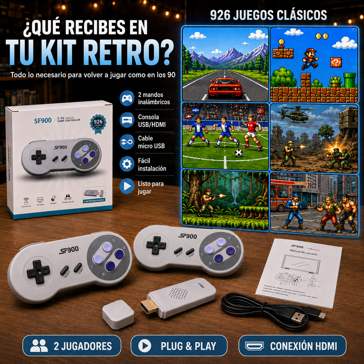 Consola retro con mandos inalámbricos