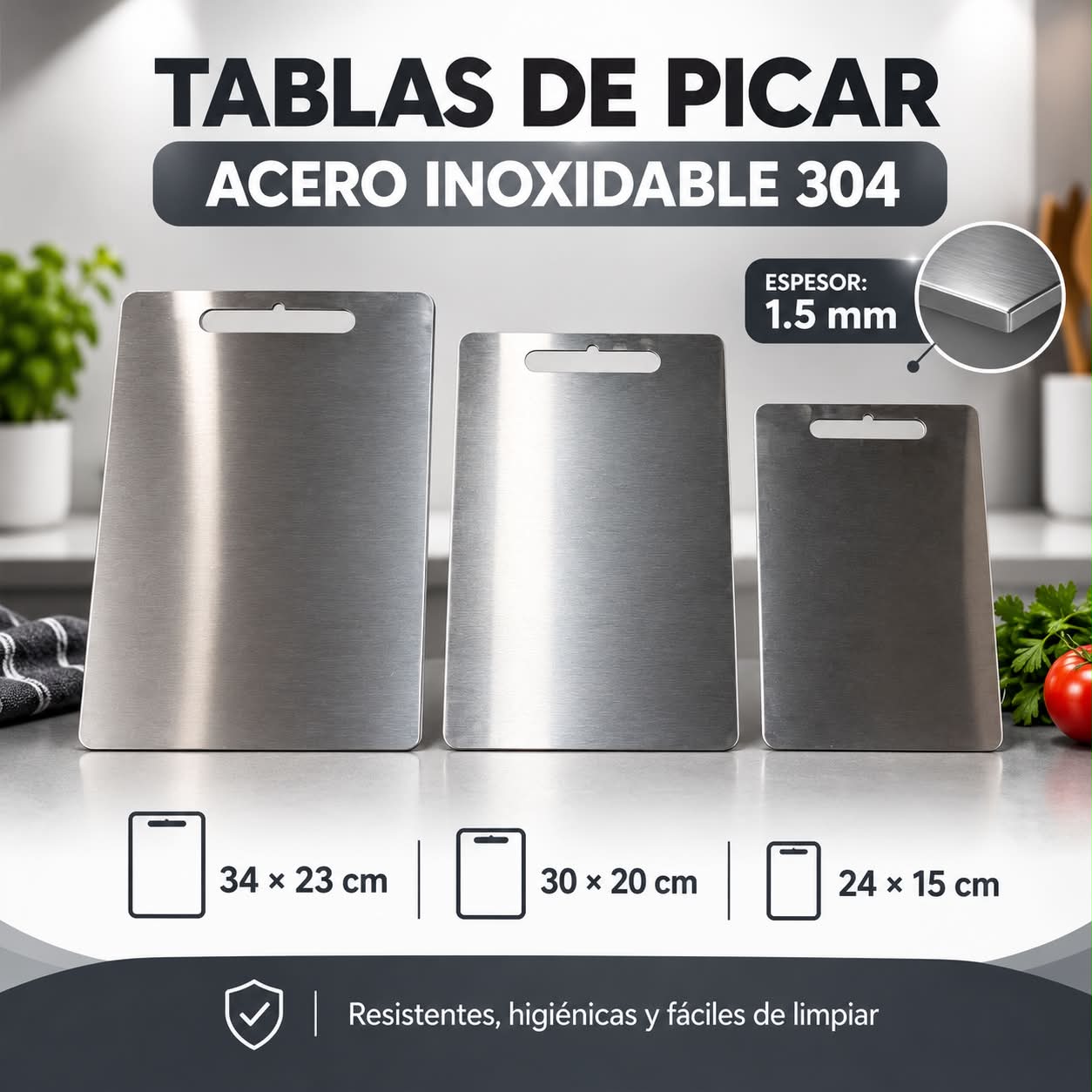 Tabla de corte de acero inoxidable