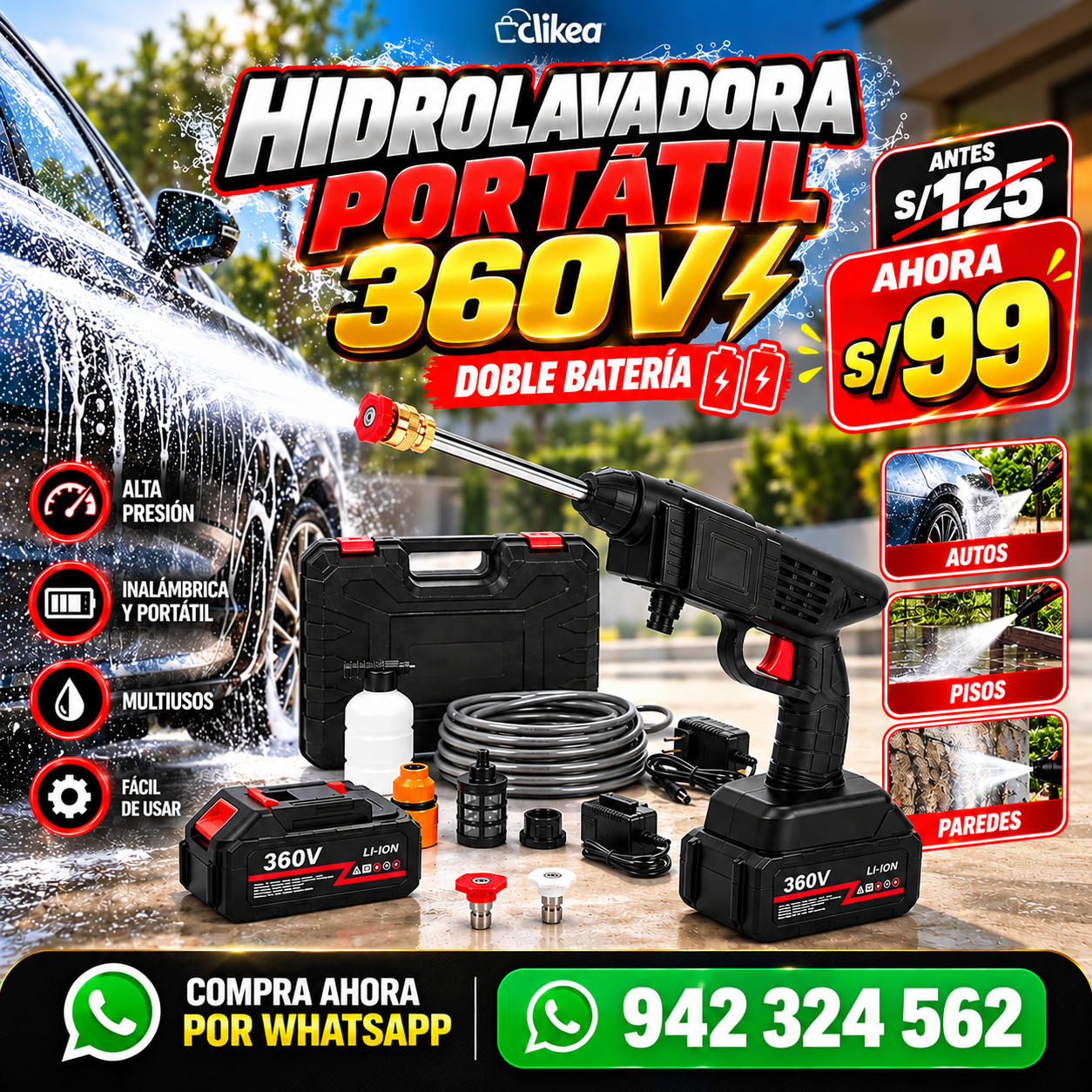 Hidrolavadora portátil inalámbrica